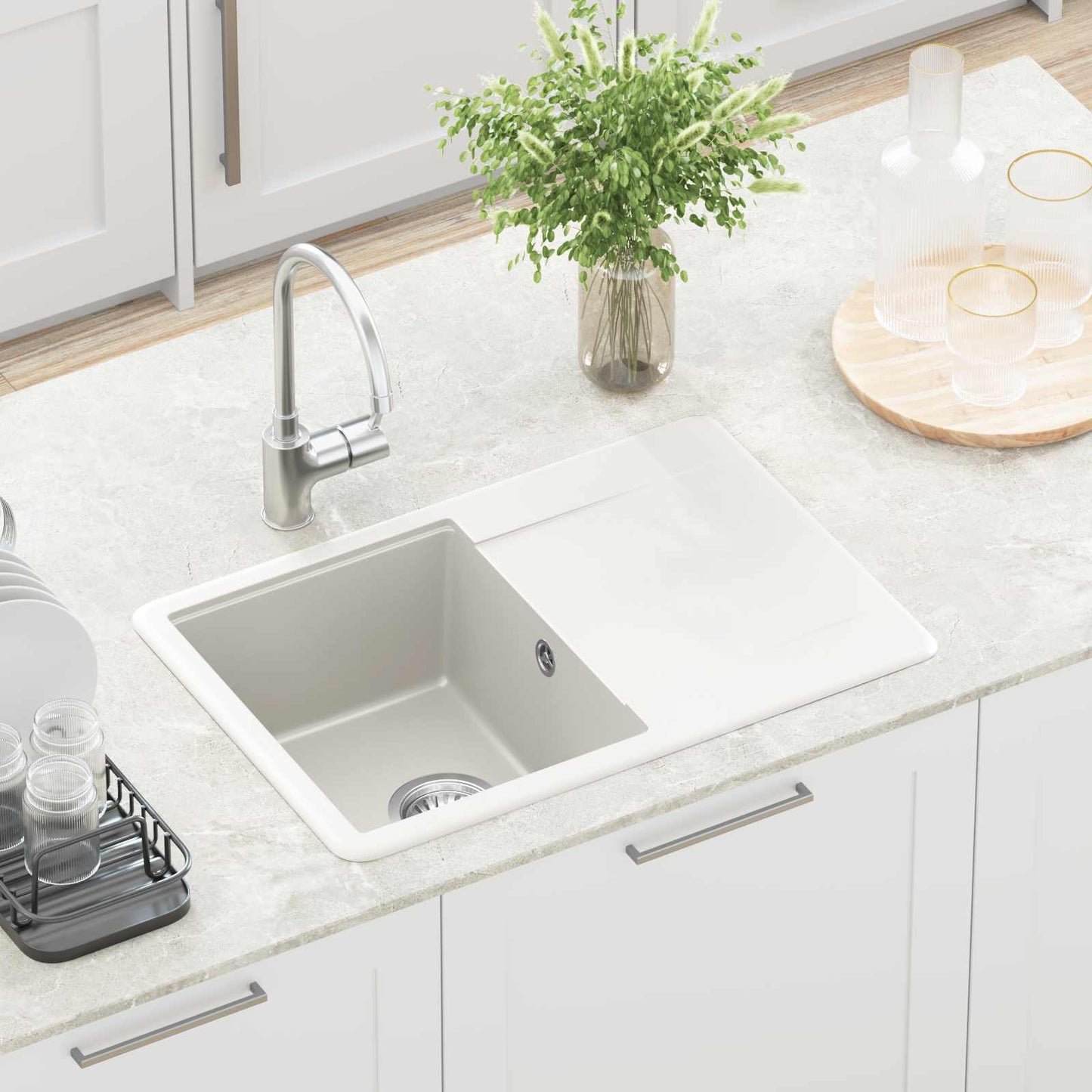vidaXL Sink White 670 x 460 mm 80% Quartz and 20% Resin