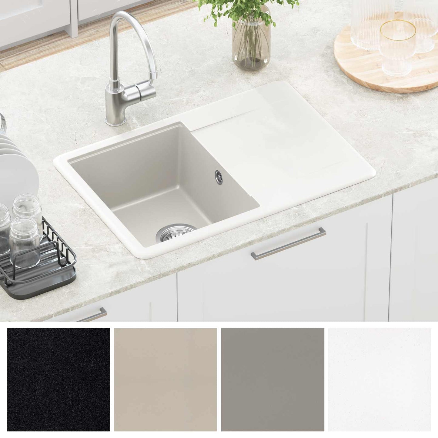 vidaXL Sink White 670 x 460 mm 80% Quartz and 20% Resin
