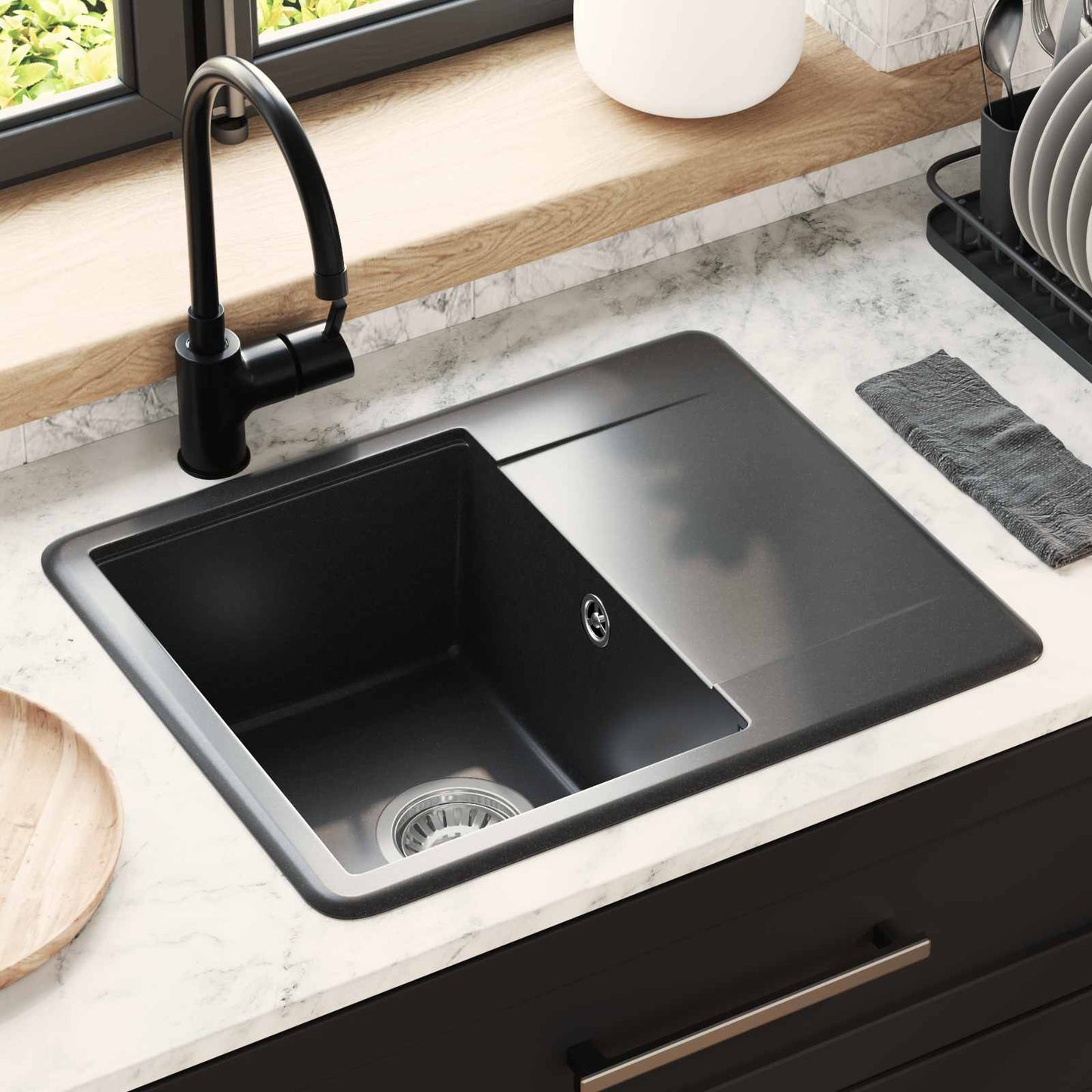 vidaXL Sink Black 560 x 460 mm 80% Quartz and 20% Resin