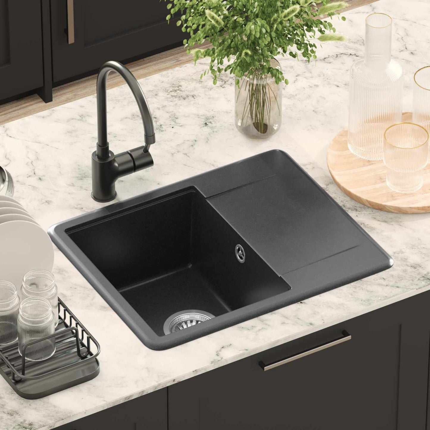 vidaXL Sink Black 560 x 460 mm 80% Quartz and 20% Resin