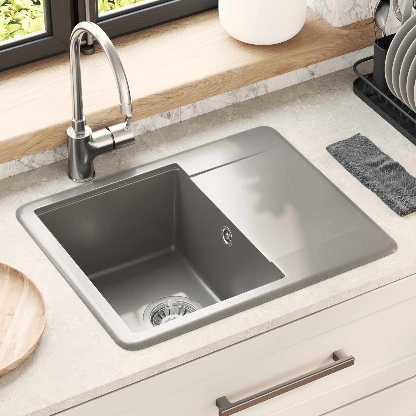 vidaXL Sink Grey 560 x 460 mm 80% Quartz and 20% Resin