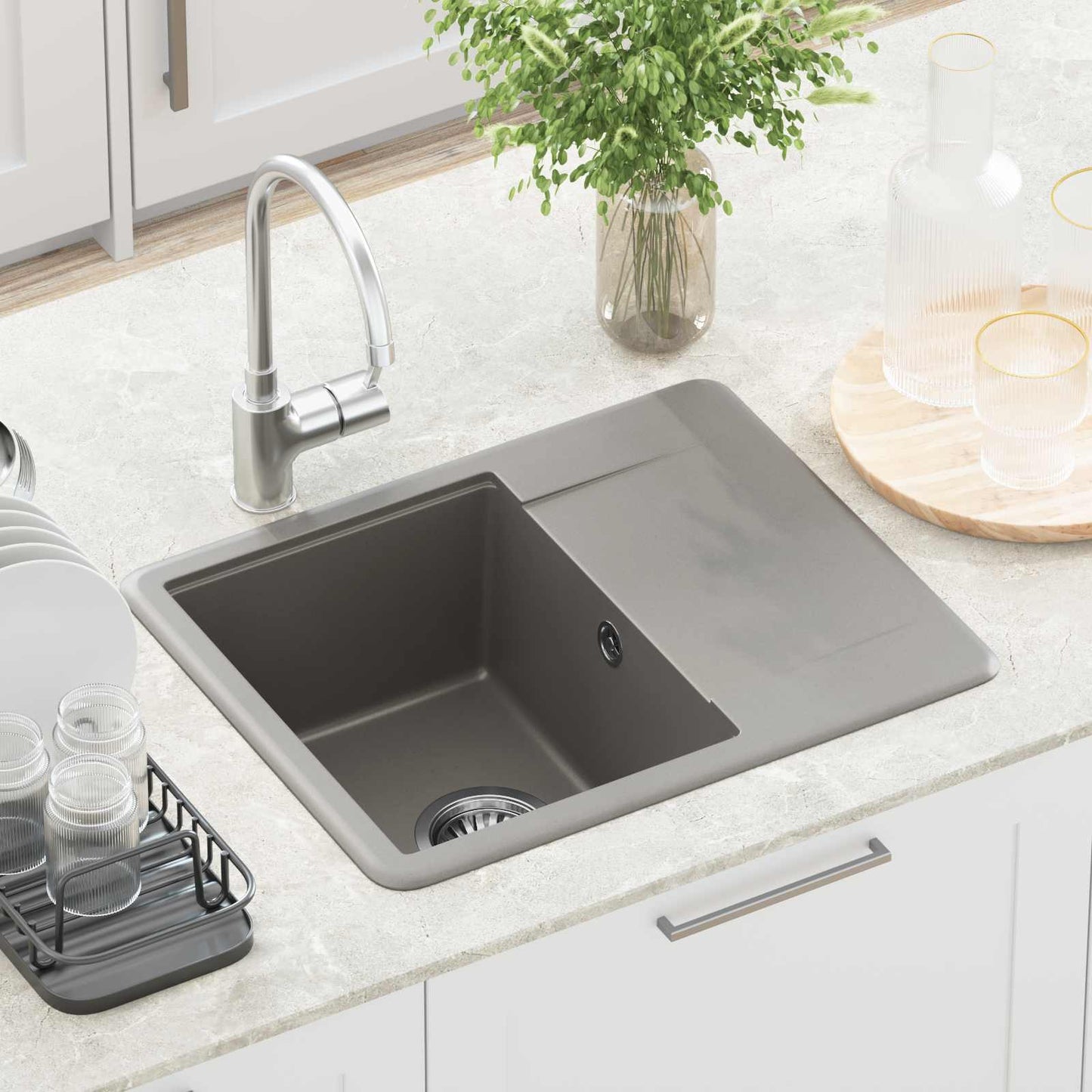 vidaXL Sink Grey 560 x 460 mm 80% Quartz and 20% Resin