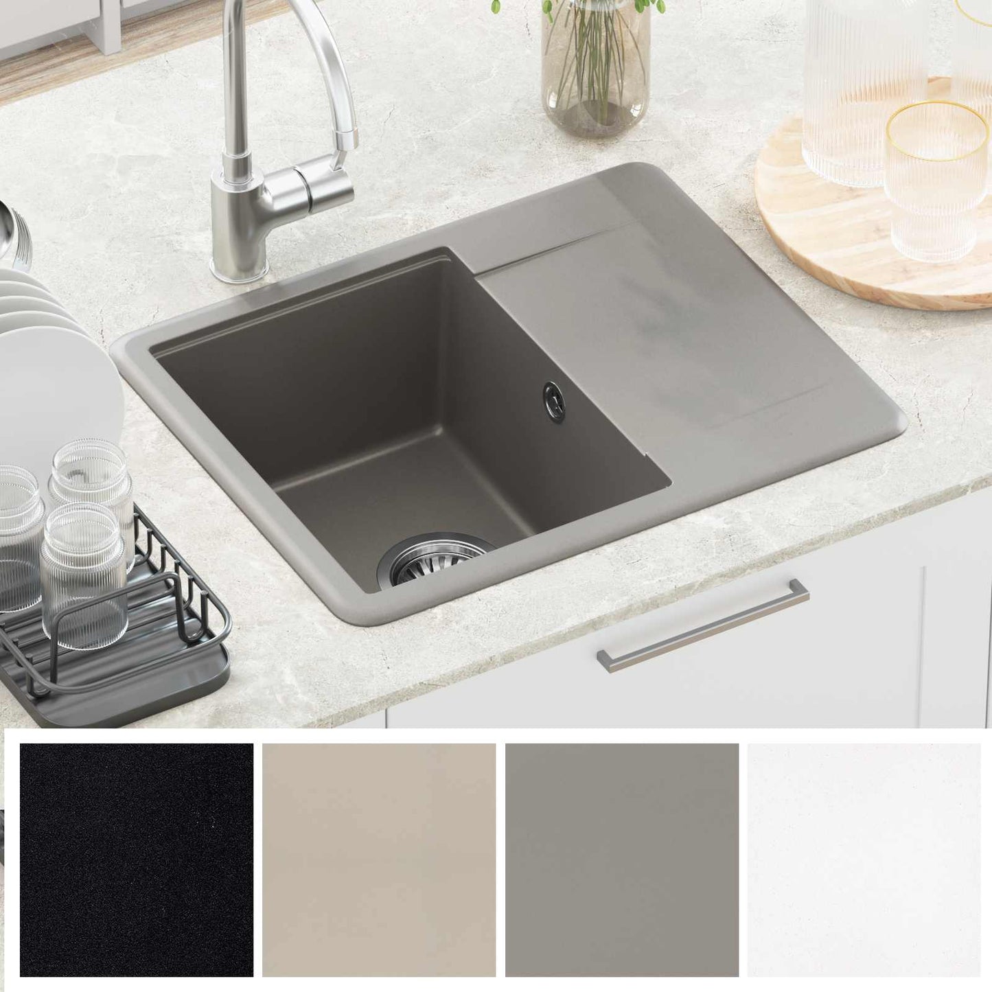 vidaXL Sink Grey 560 x 460 mm 80% Quartz and 20% Resin