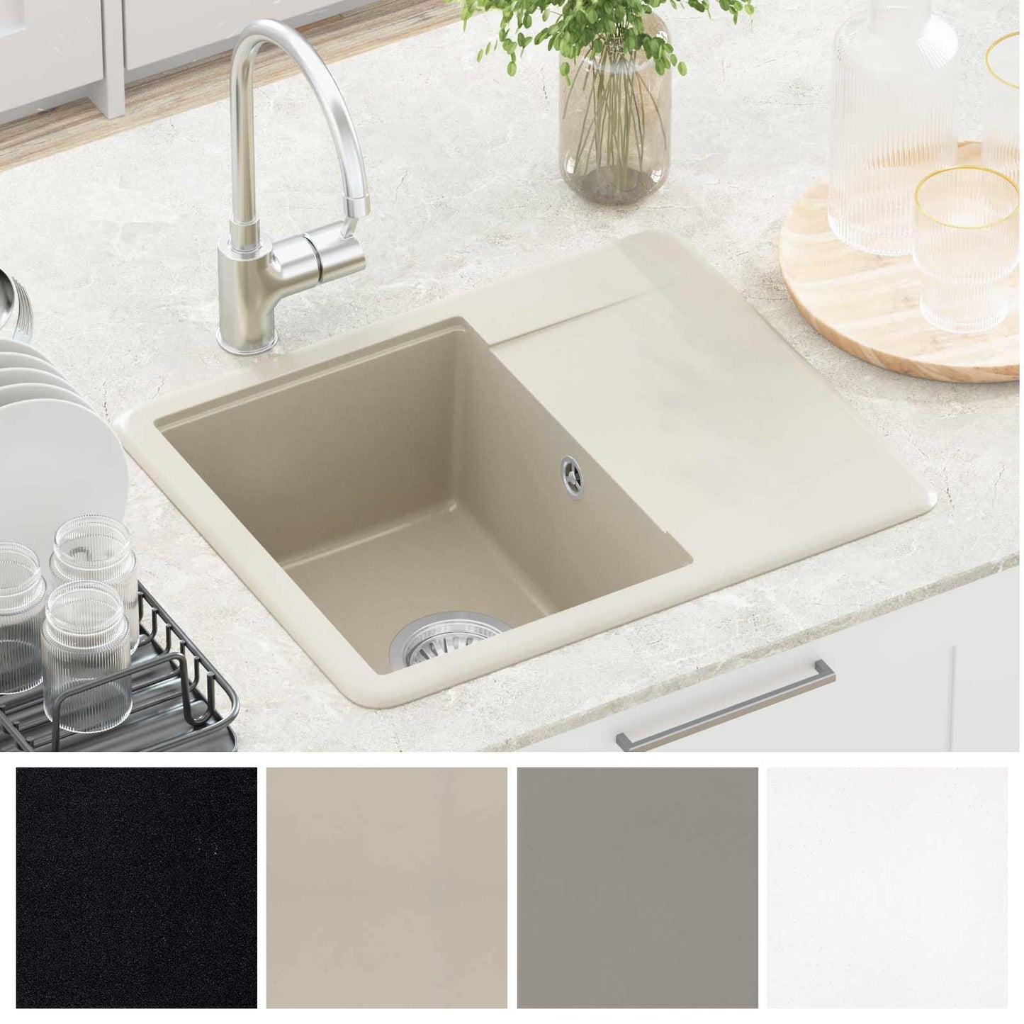 vidaXL Sink Beige 560 x 460 mm 80% Quartz and 20% Resin