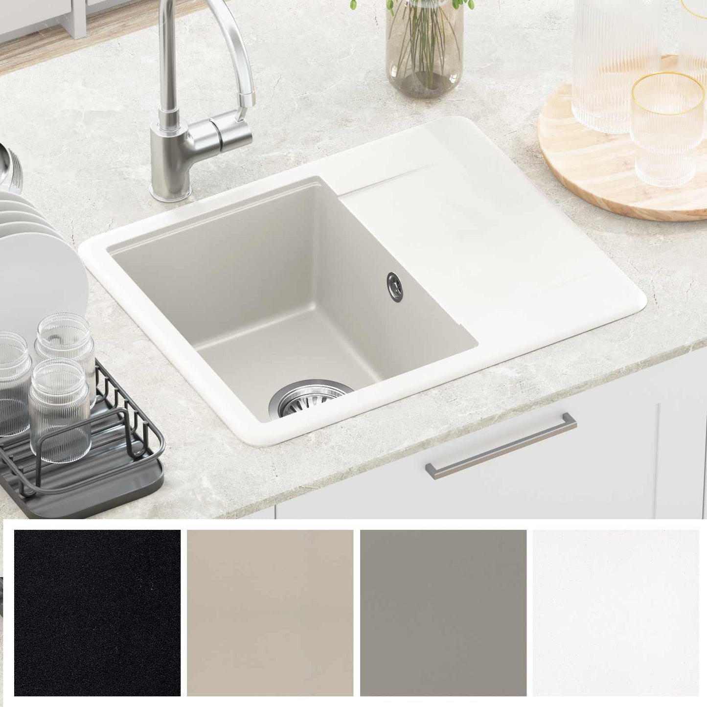 vidaXL Sink White 560 x 460 mm 80% Quartz and 20% Resin