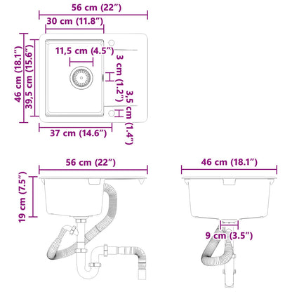 vidaXL Sink White 560 x 460 mm 80% Quartz and 20% Resin