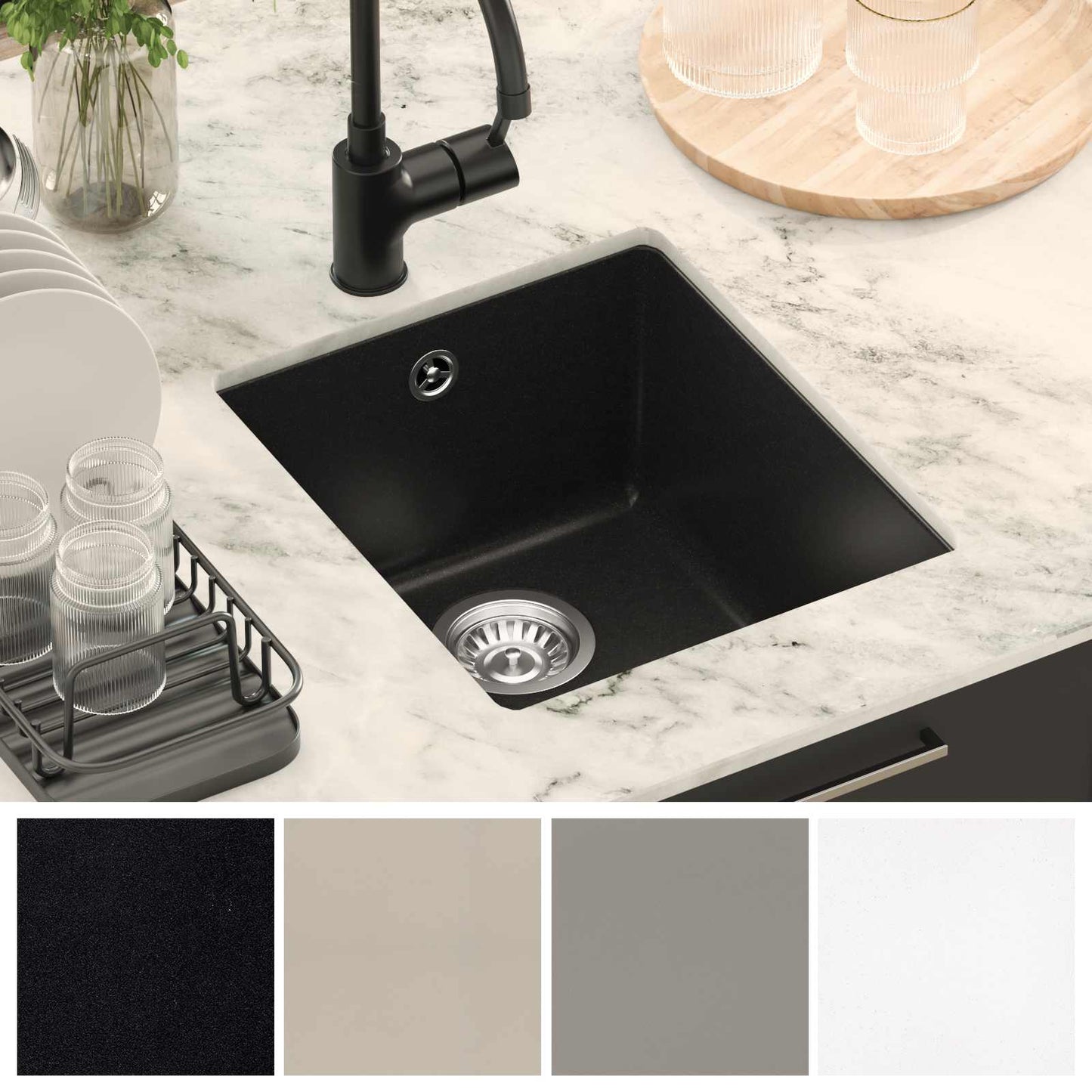 vidaXL Sink Black 370 x 460 mm 80% Quartz and 20% Resin