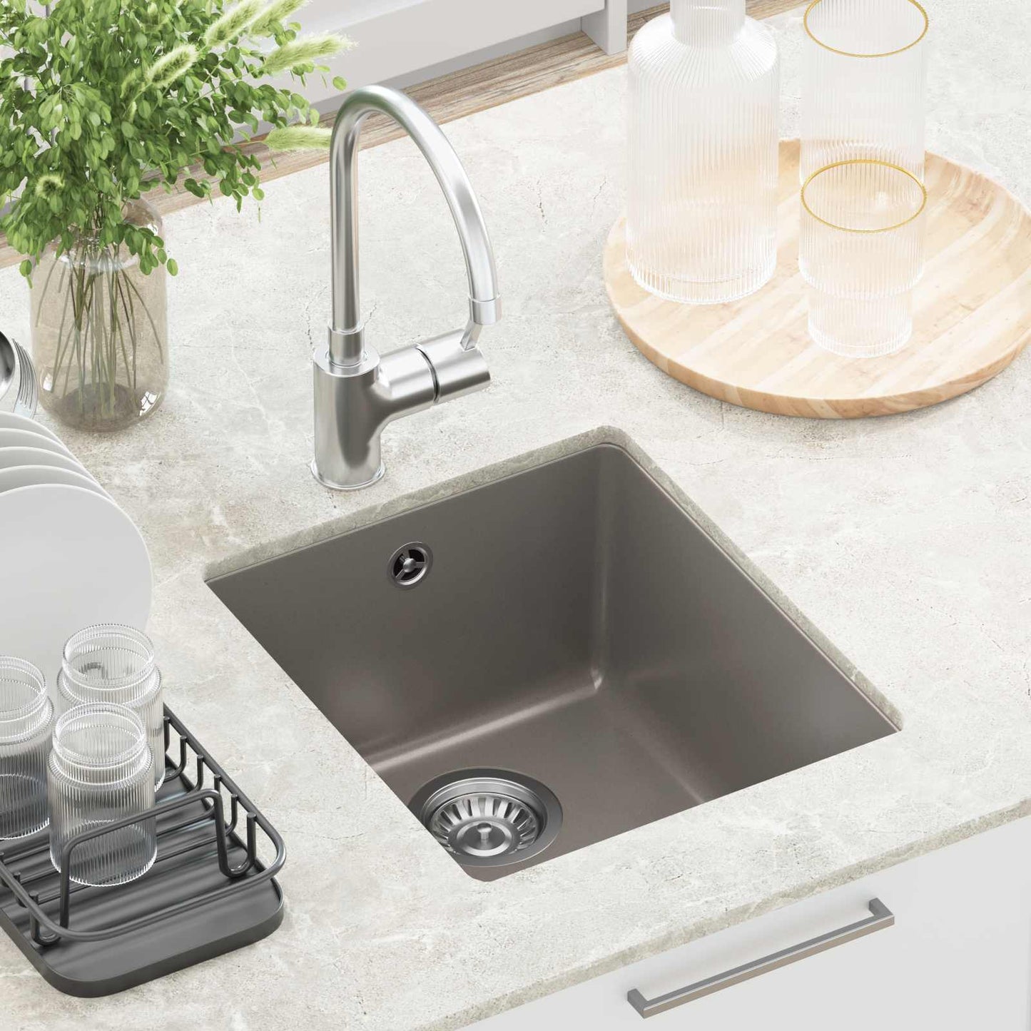 vidaXL Sink Grey 370 x 460 mm 80% Quartz and 20% Resin