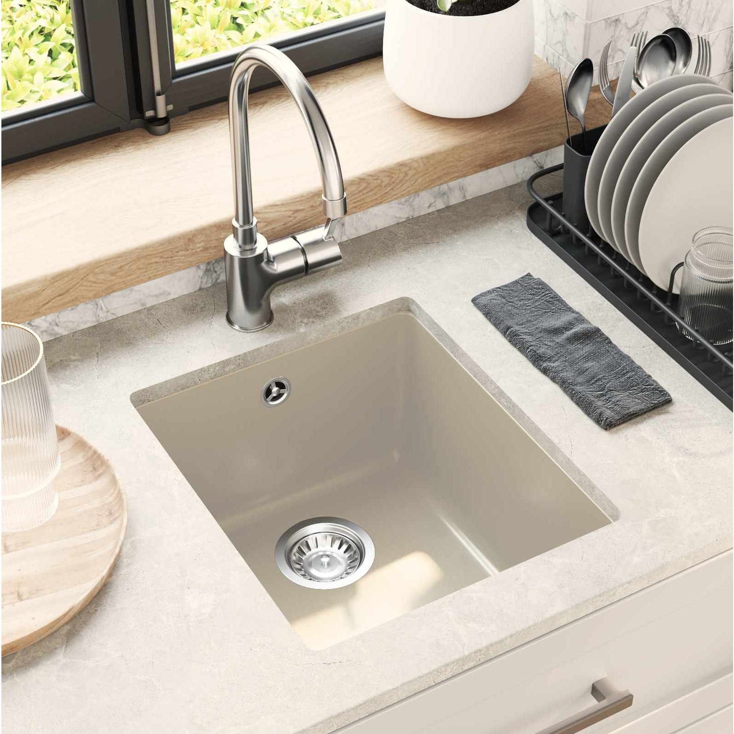 vidaXL Sink Beige 370 x 460 mm 80% Quartz and 20% Resin