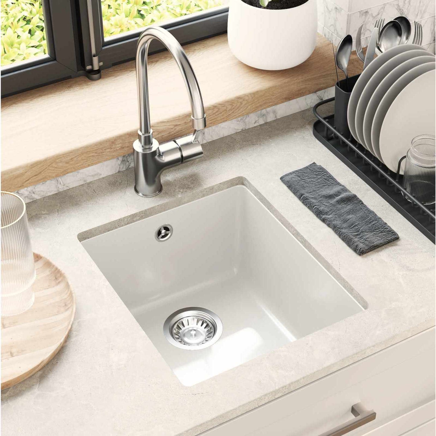vidaXL Sink White 370 x 460 mm 80% Quartz and 20% Resin