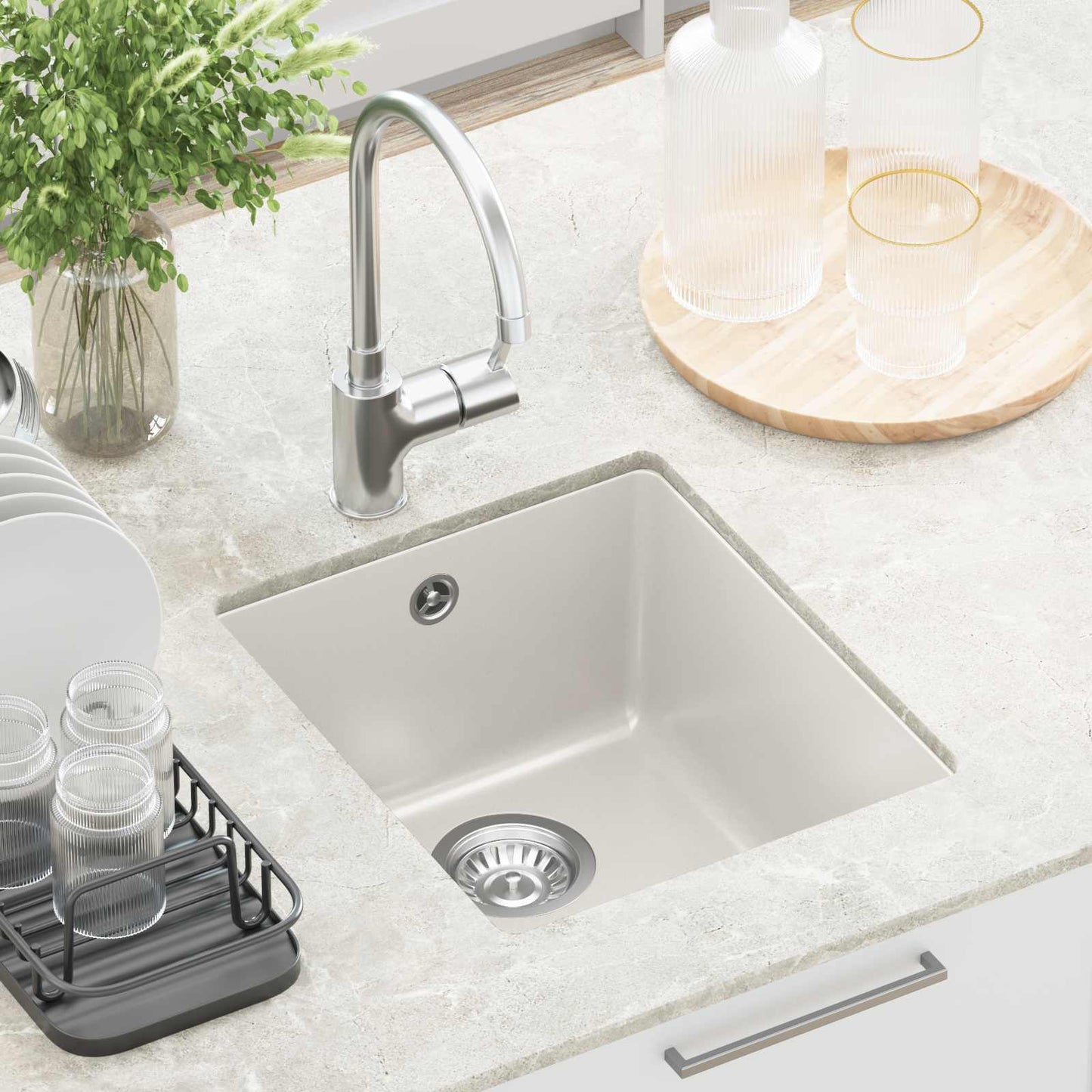vidaXL Sink White 370 x 460 mm 80% Quartz and 20% Resin