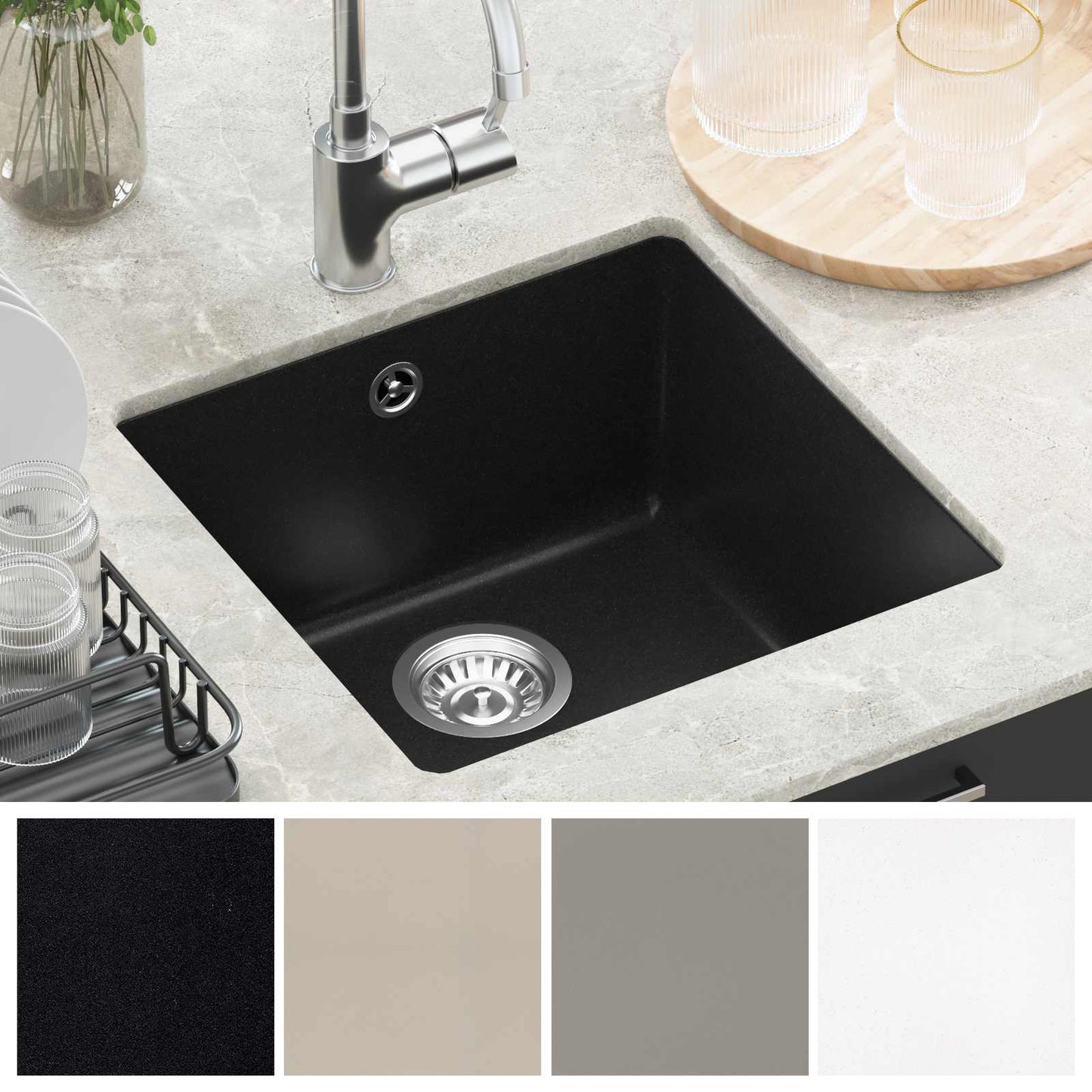 vidaXL Sink Black 430 x 460 mm 80% Quartz and 20% Resin