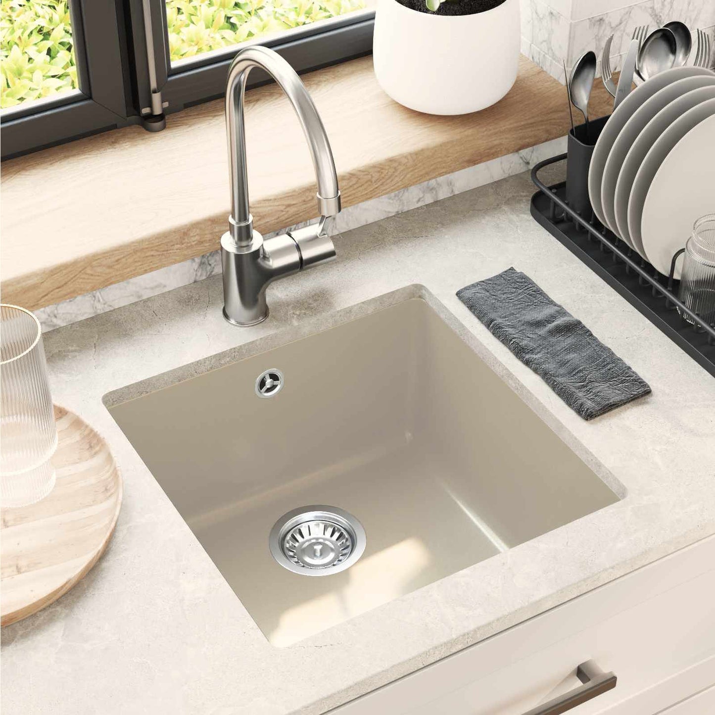 vidaXL Sink Beige 430 x 460 mm 80% Quartz and 20% Resin