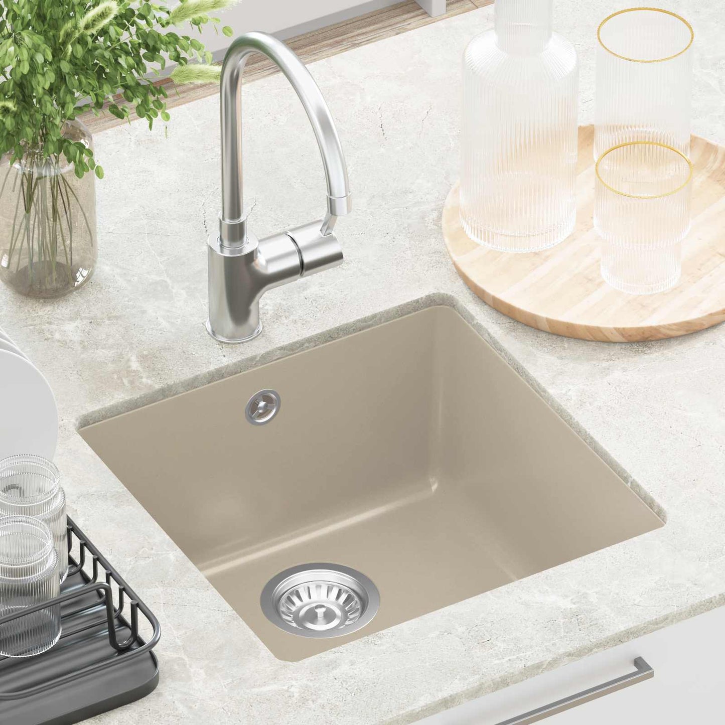 vidaXL Sink Beige 430 x 460 mm 80% Quartz and 20% Resin
