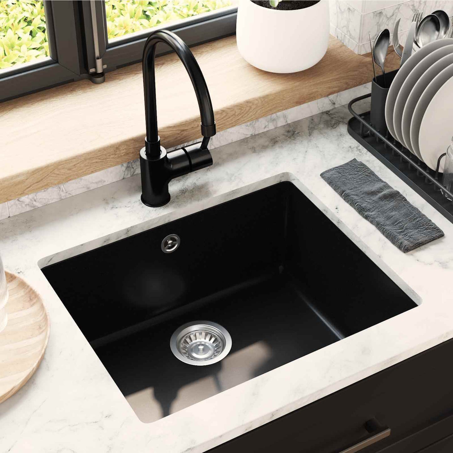 vidaXL Sink Black 530 x 460 mm 80% Quartz and 20% Resin