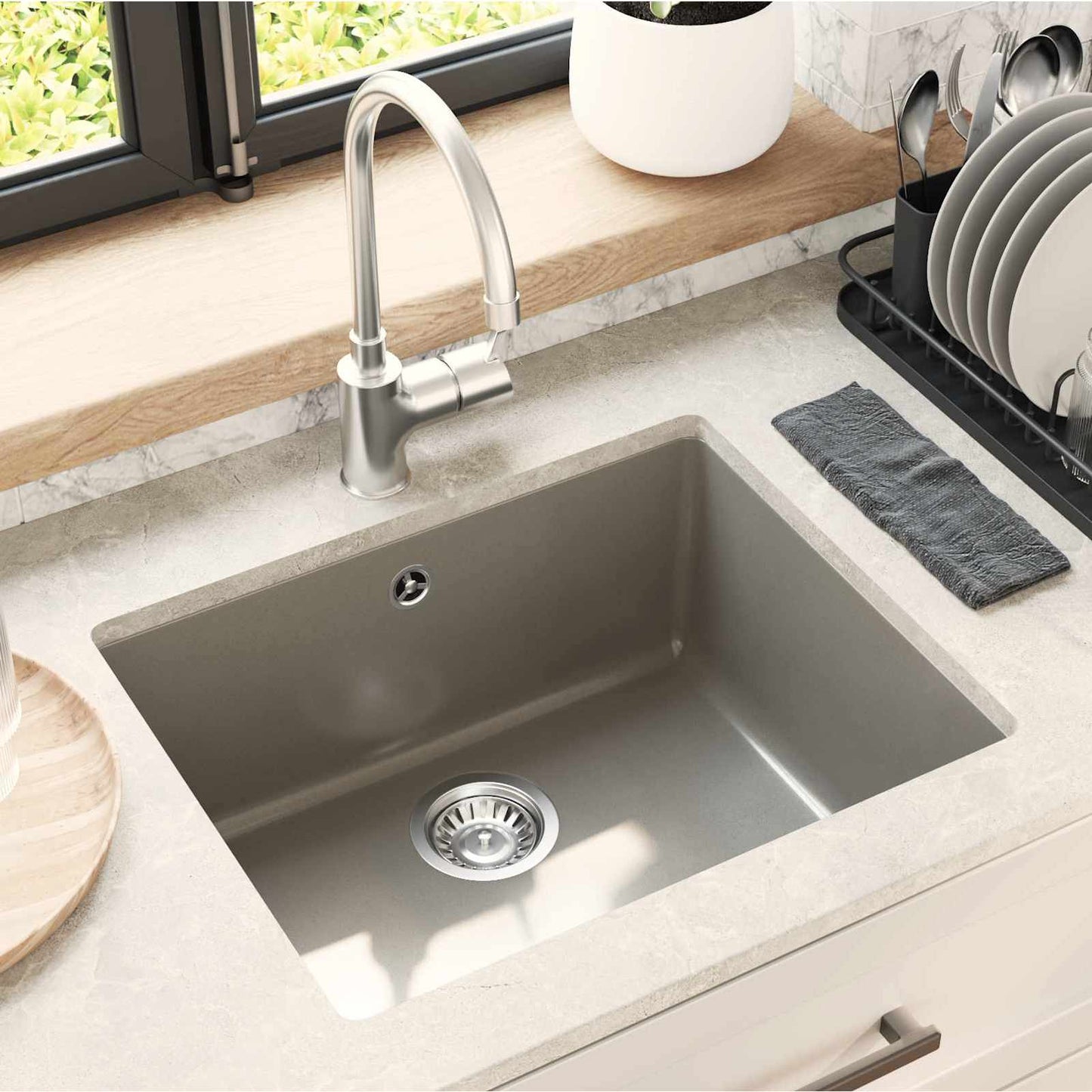 vidaXL Sink Grey 530 x 460 mm 80% Quartz and 20% Resin