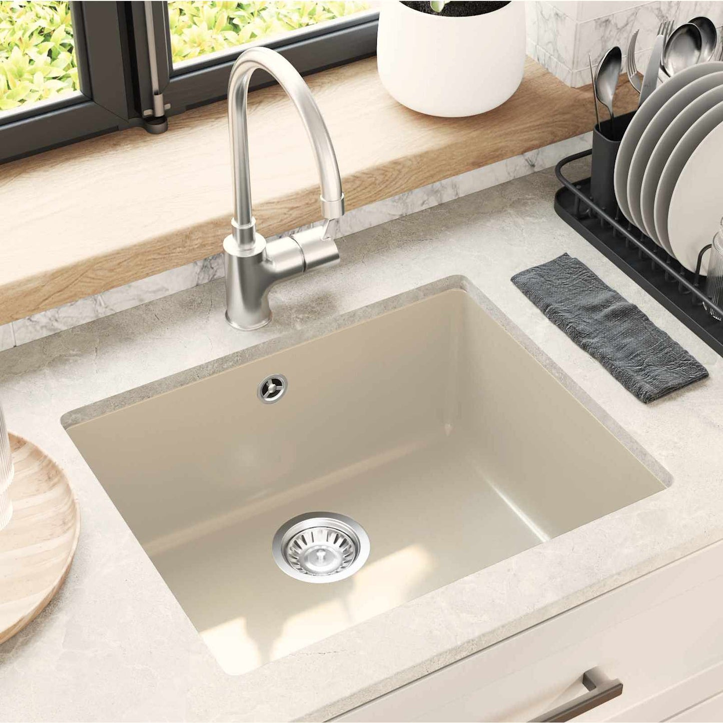 vidaXL Sink Beige 530 x 460 mm 80% Quartz and 20% Resin