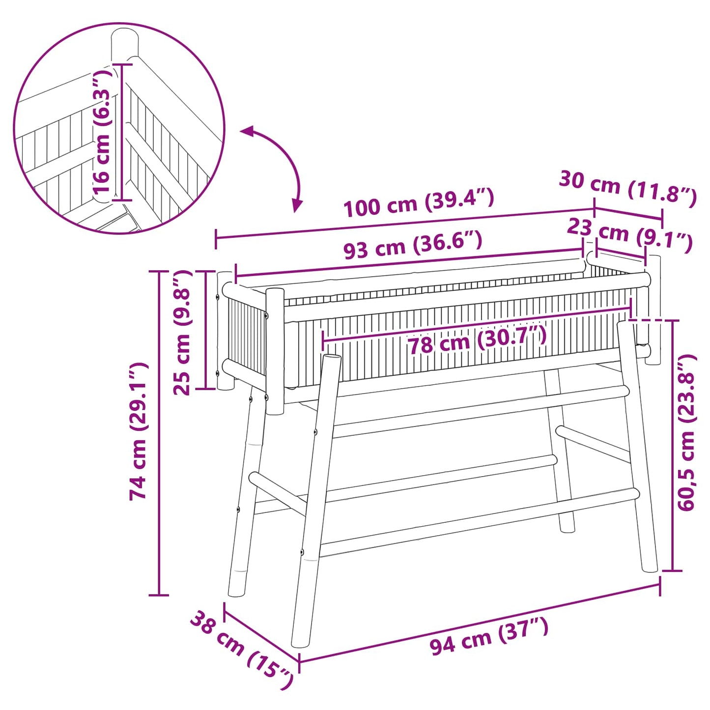 vidaXL Garden Planter with Holder Natural 100 x 38 x 74 cm Bamboo