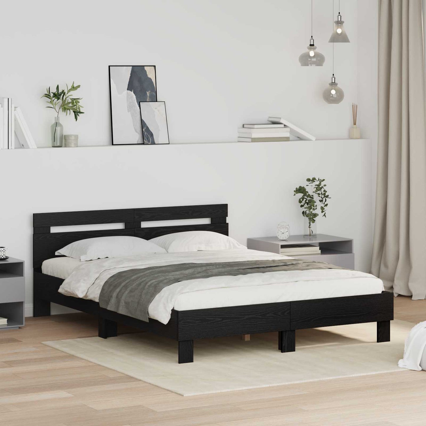 vidaXL Bed Frame Black Oak 140 x 200 cm Engineered Wood