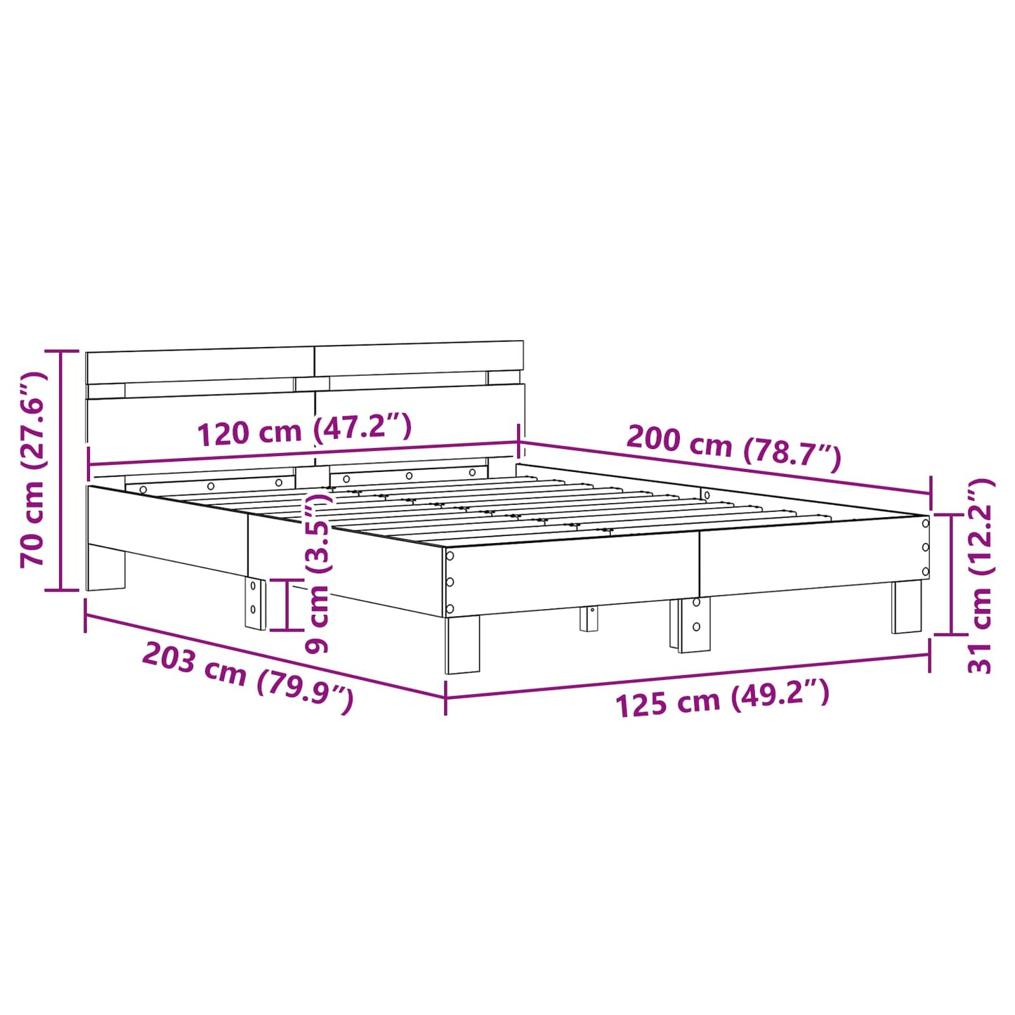 vidaXL Bed Frame Artisan Oak 120 x 200 cm Engineered Wood