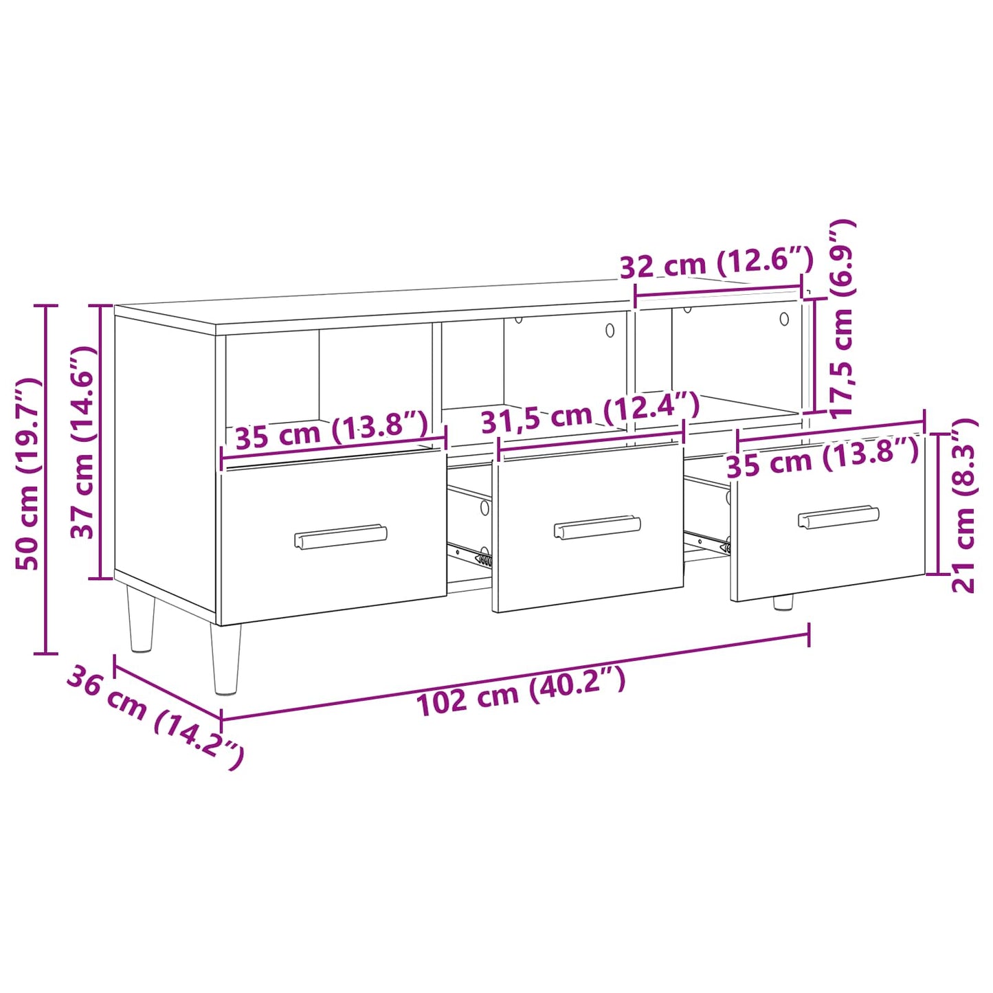 vidaXL TV Cabinet Artisian Oak 102 x 36 x 50 cm Engineered Wood