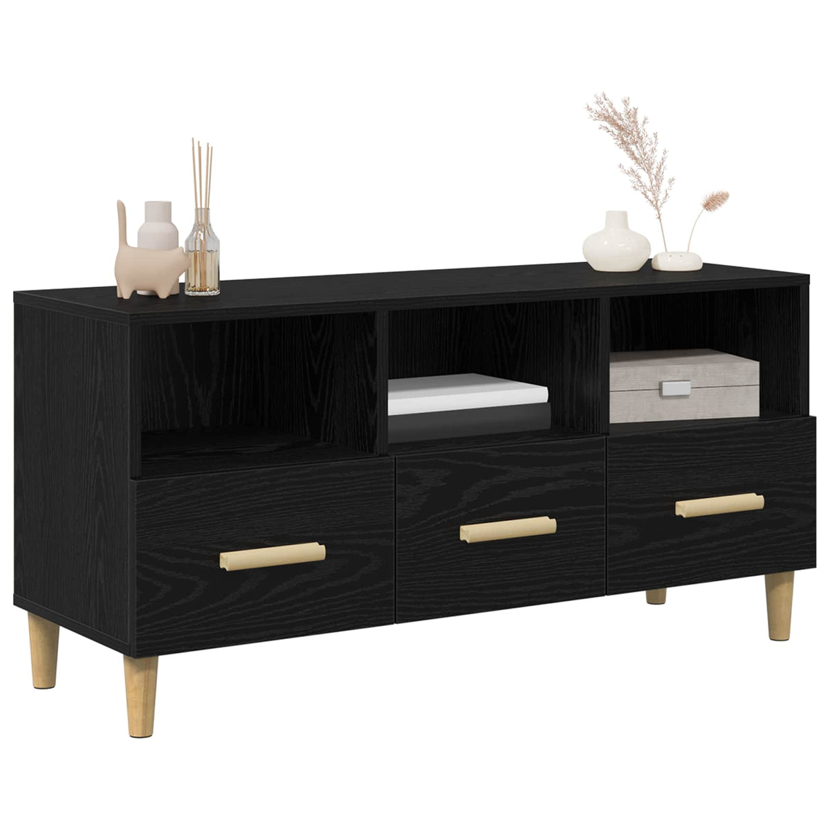 vidaXL TV Cabinet 102 x 36 x 50 cm Black Oak Engineered Wood