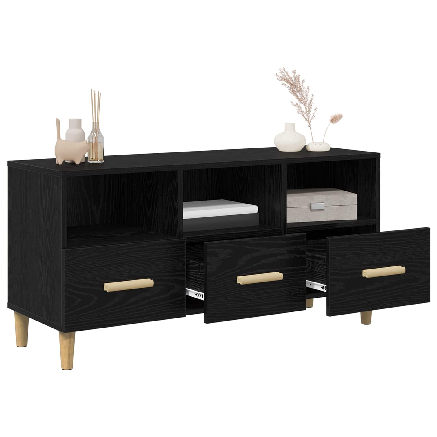 vidaXL TV Cabinet Black Oak 102 x 35.5 x 50 cm Engineered Wood