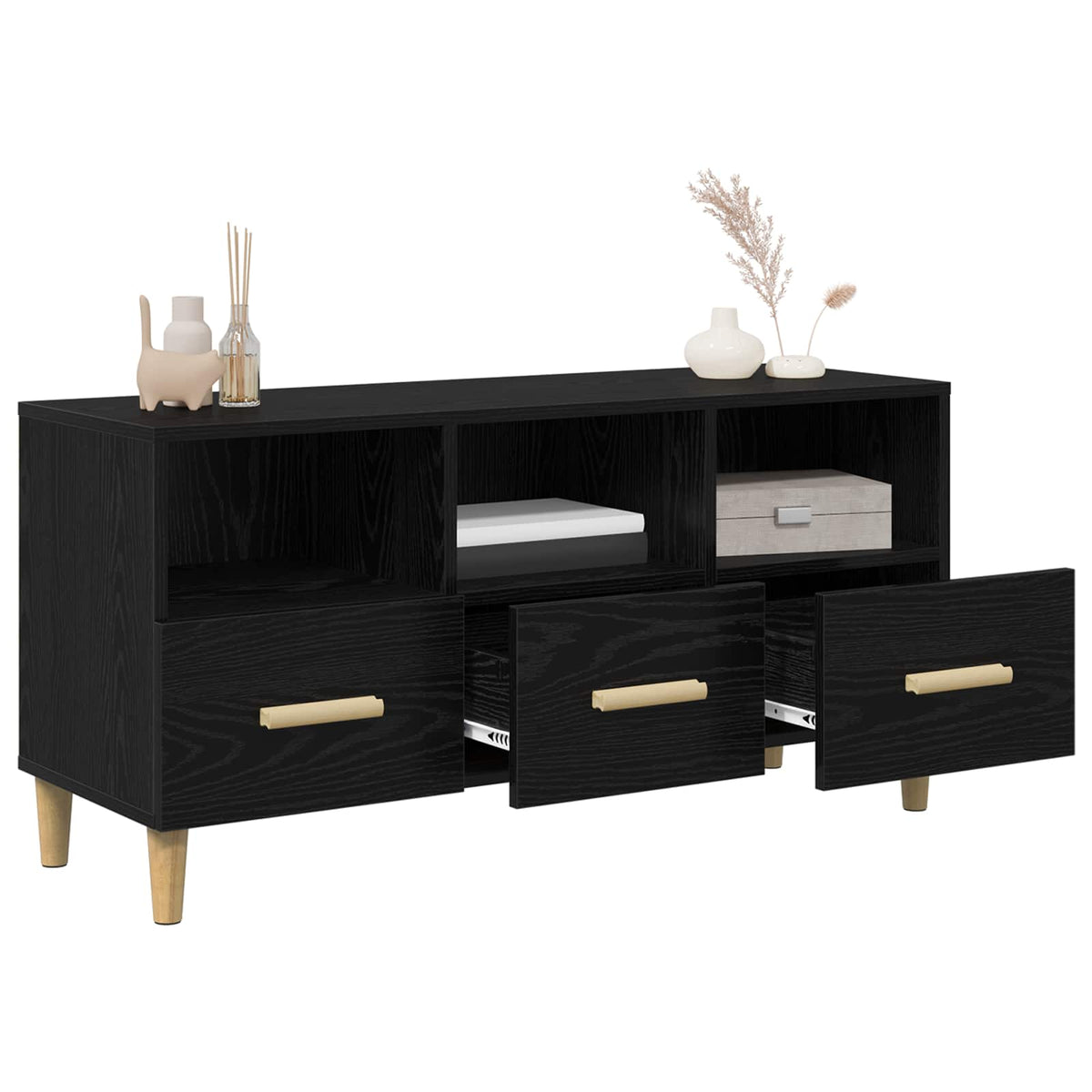 vidaXL TV Cabinet 102 x 36 x 50 cm Black Oak Engineered Wood