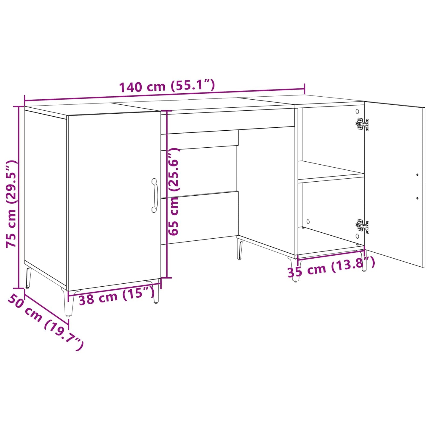 vidaXL Desk with Storage Old Wood 140 x 50 x 75 cm Engineered Wood
