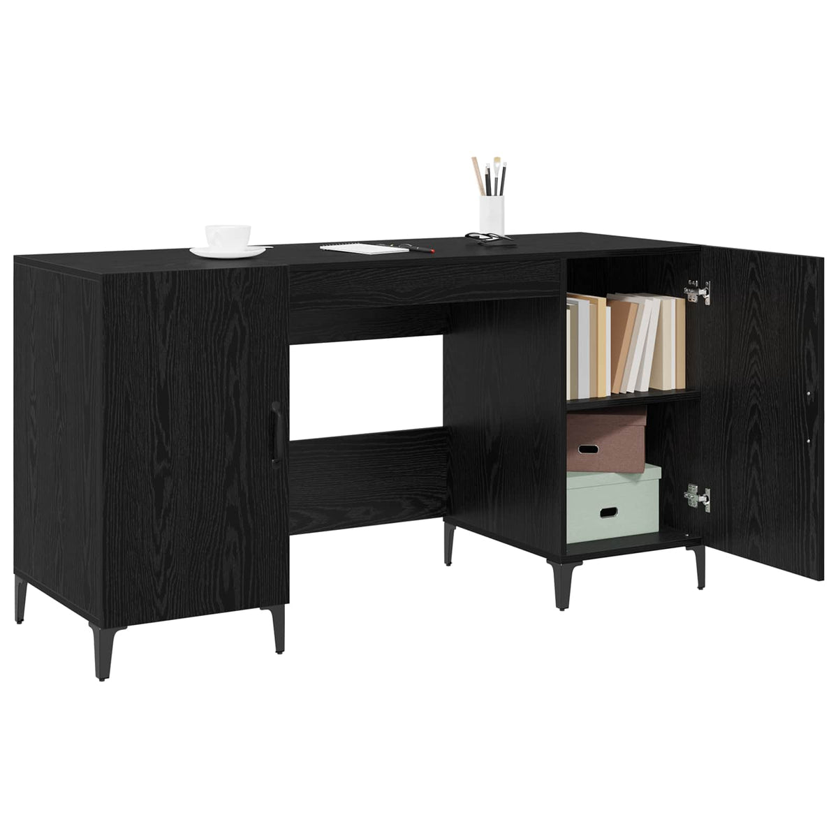 vidaXL Desk Black Oak Engineered Wood 140 x 50 x 75 cm