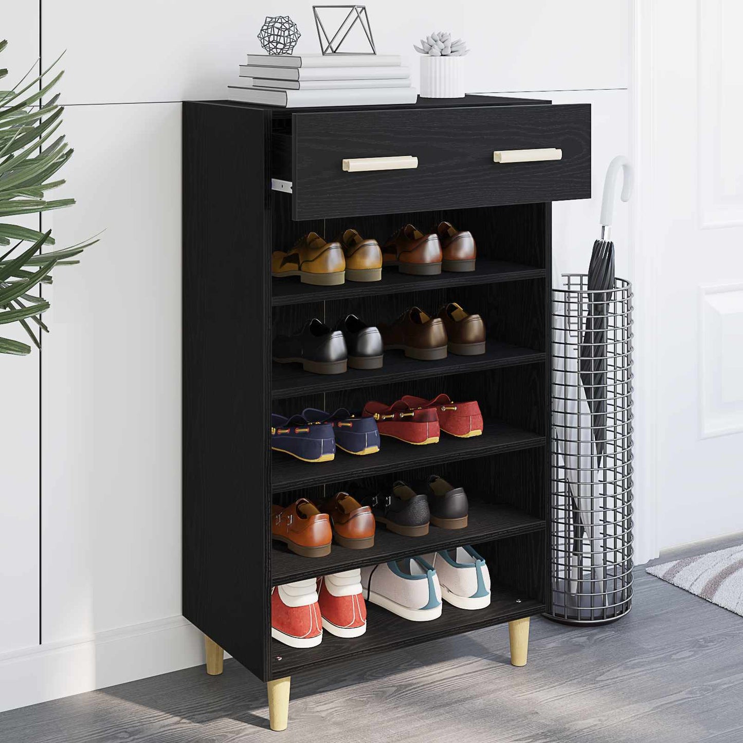 vidaXL Shoe Cabinet 60 x 35 x 105 cm Engineered Wood Black Oak