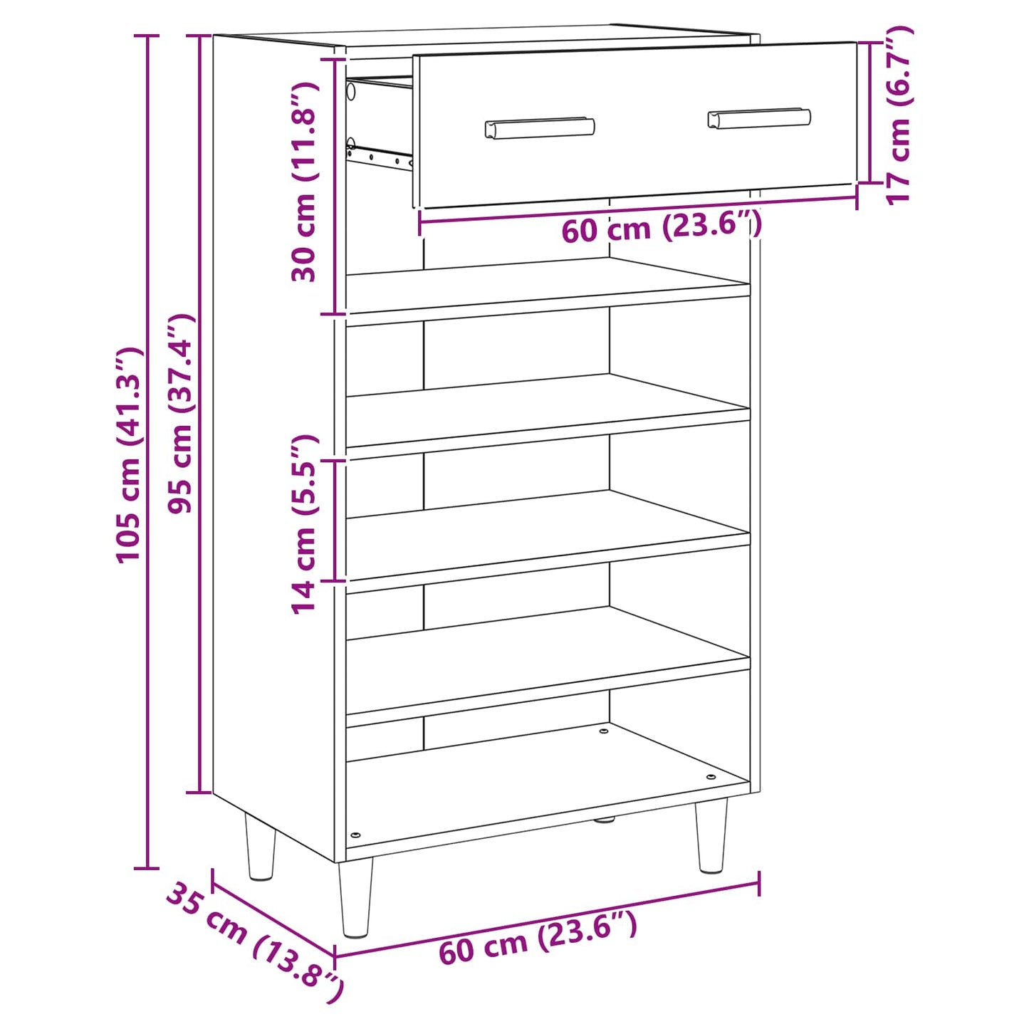 vidaXL Shoe Cabinet 60 x 35 x 105 cm Engineered Wood Black Oak
