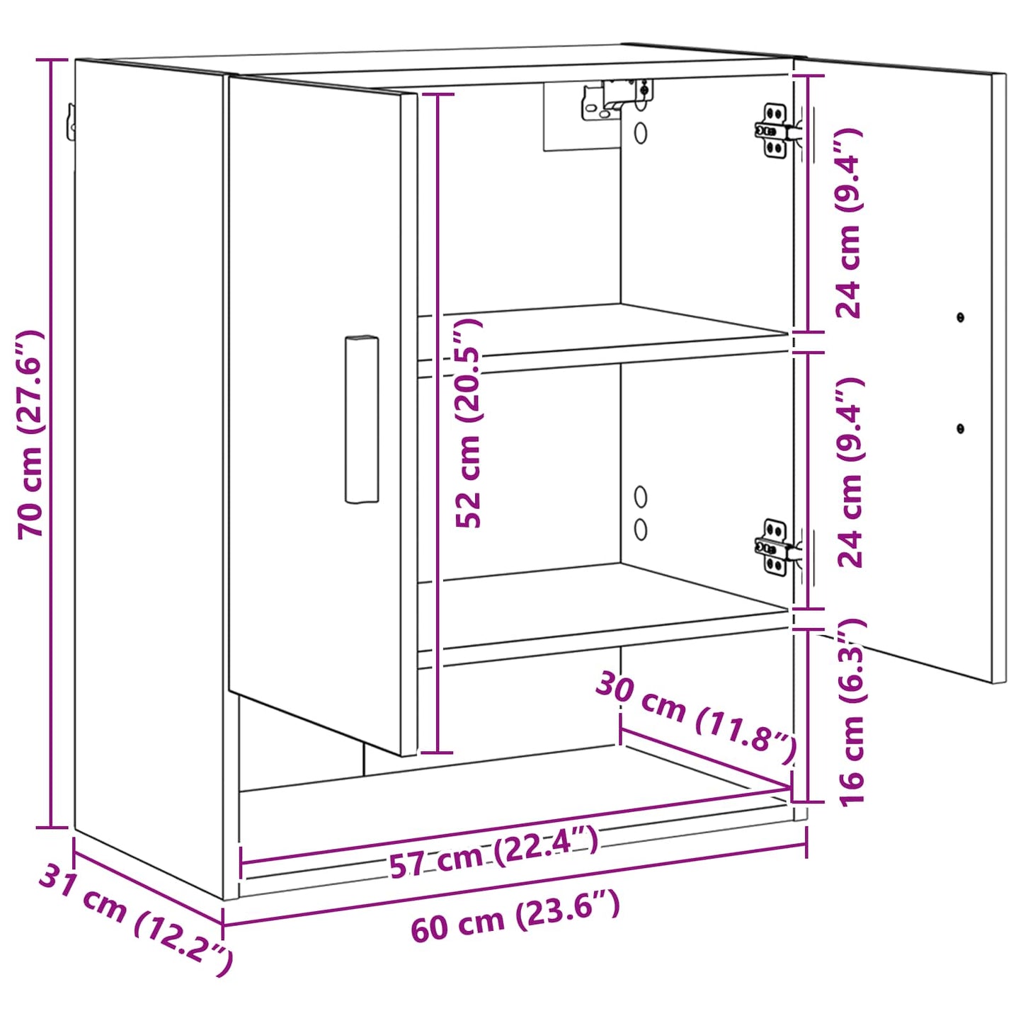 vidaXL Wall Cabinet Black Oak 60 x 31 x 70 cm Engineered Wood