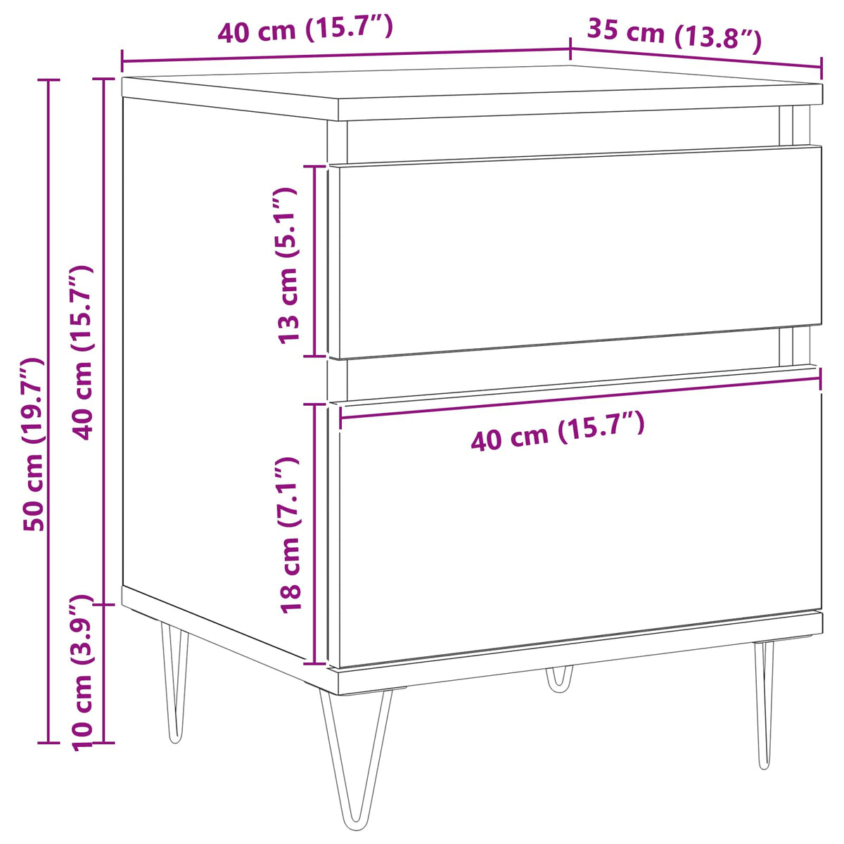 vidaXL Bed Cabinet Black Oak 40 x 35 x 50 cm Engineered Wood