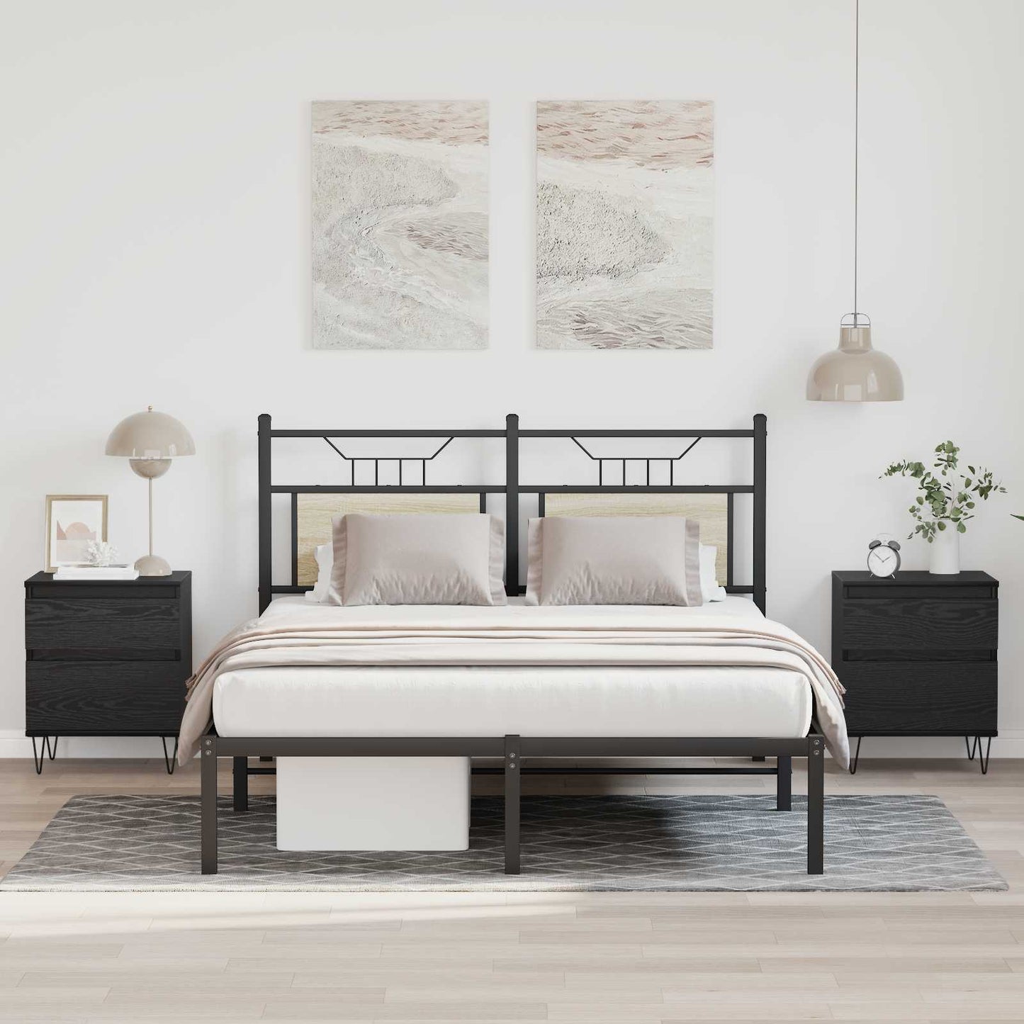 vidaXL Bed Cabinet Black Oak 40 x 35 x 50 cm Engineered Wood