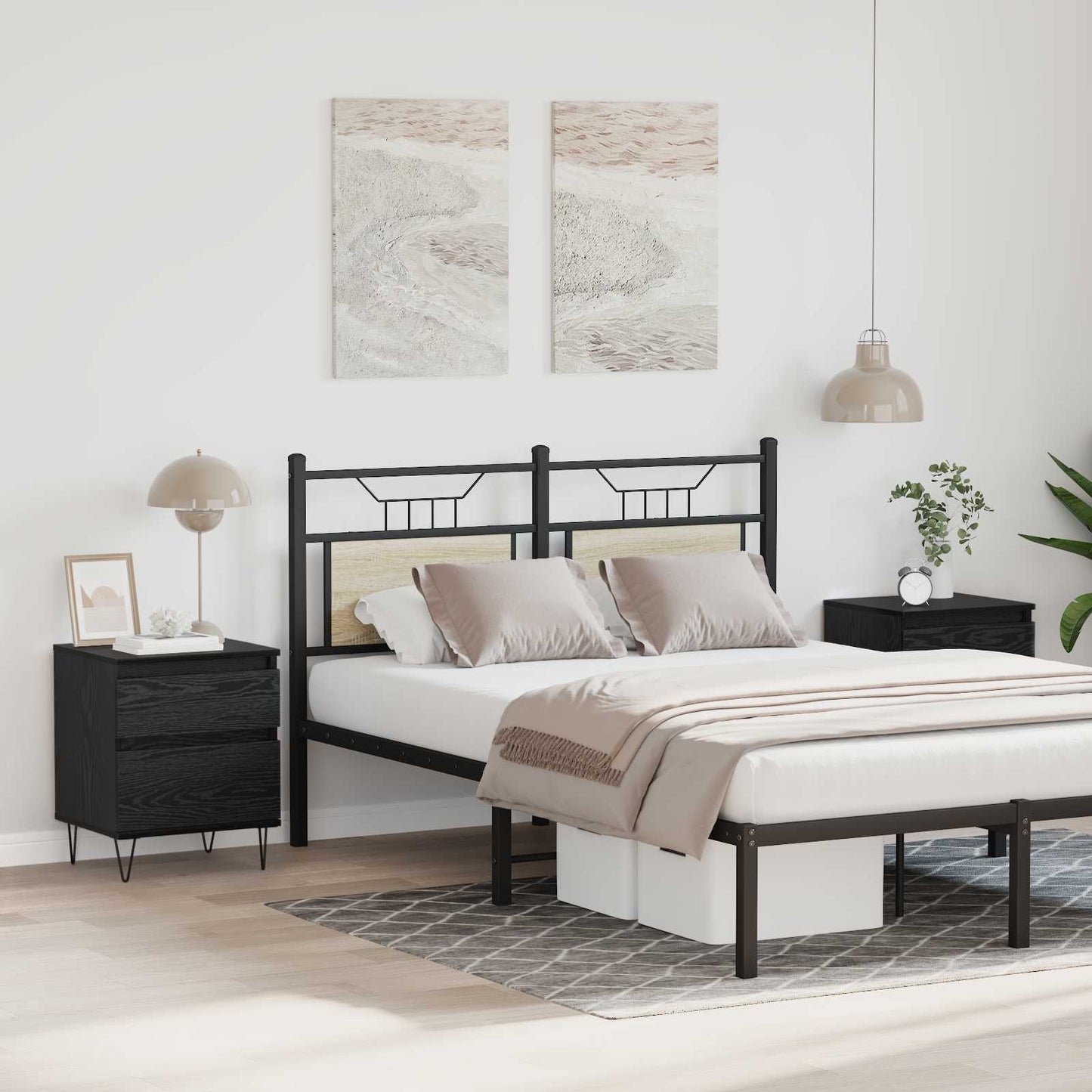 vidaXL Bed Cabinet Black Oak 40 x 35 x 50 cm Engineered Wood