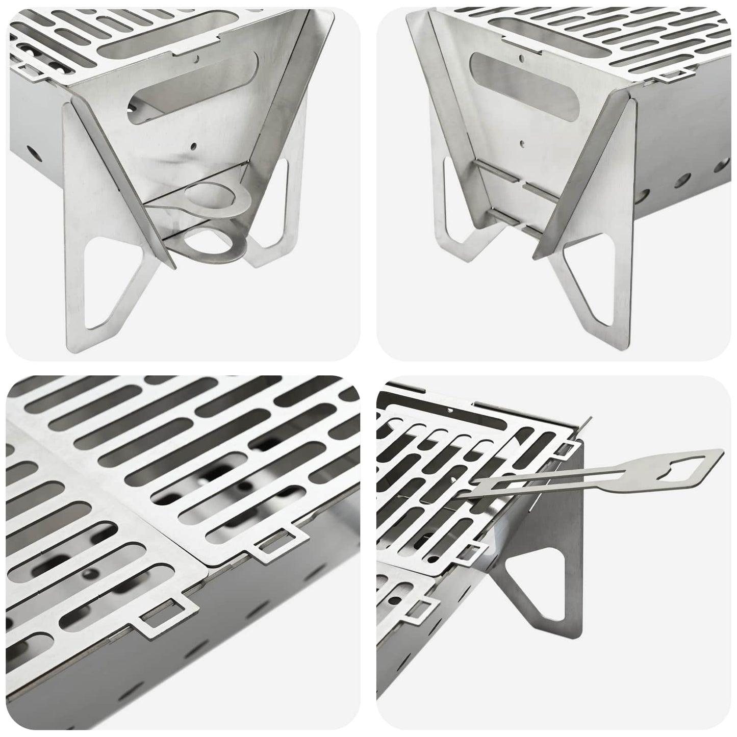 vidaXL Camping Fire Pit 42 x 22 x 18 cm Stainless Steel Silver