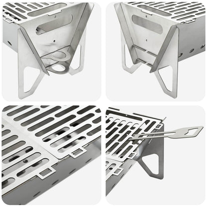 vidaXL Camping Fire Pit 42 x 22 x 18 cm Stainless Steel Silver