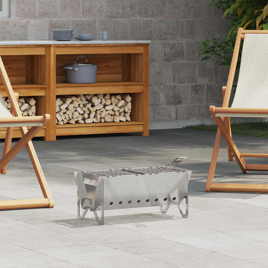 vidaXL Camping Fire Pit 42 x 22 x 18 cm Stainless Steel Silver