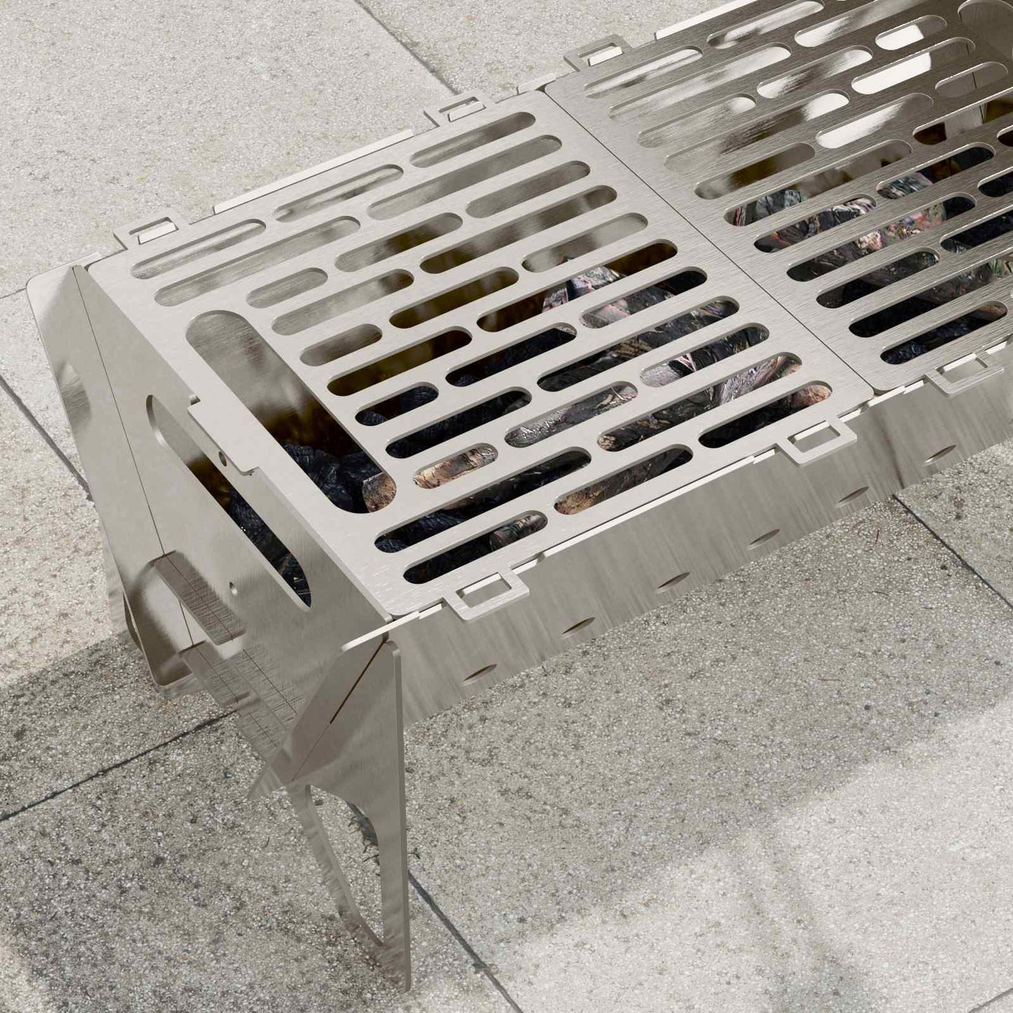 vidaXL Camping Fire Pit 42 x 22 x 18 cm Stainless Steel Silver