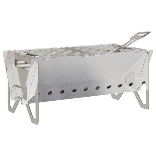 vidaXL Camping Fire Pit 42 x 22 x 18 cm Stainless Steel Silver