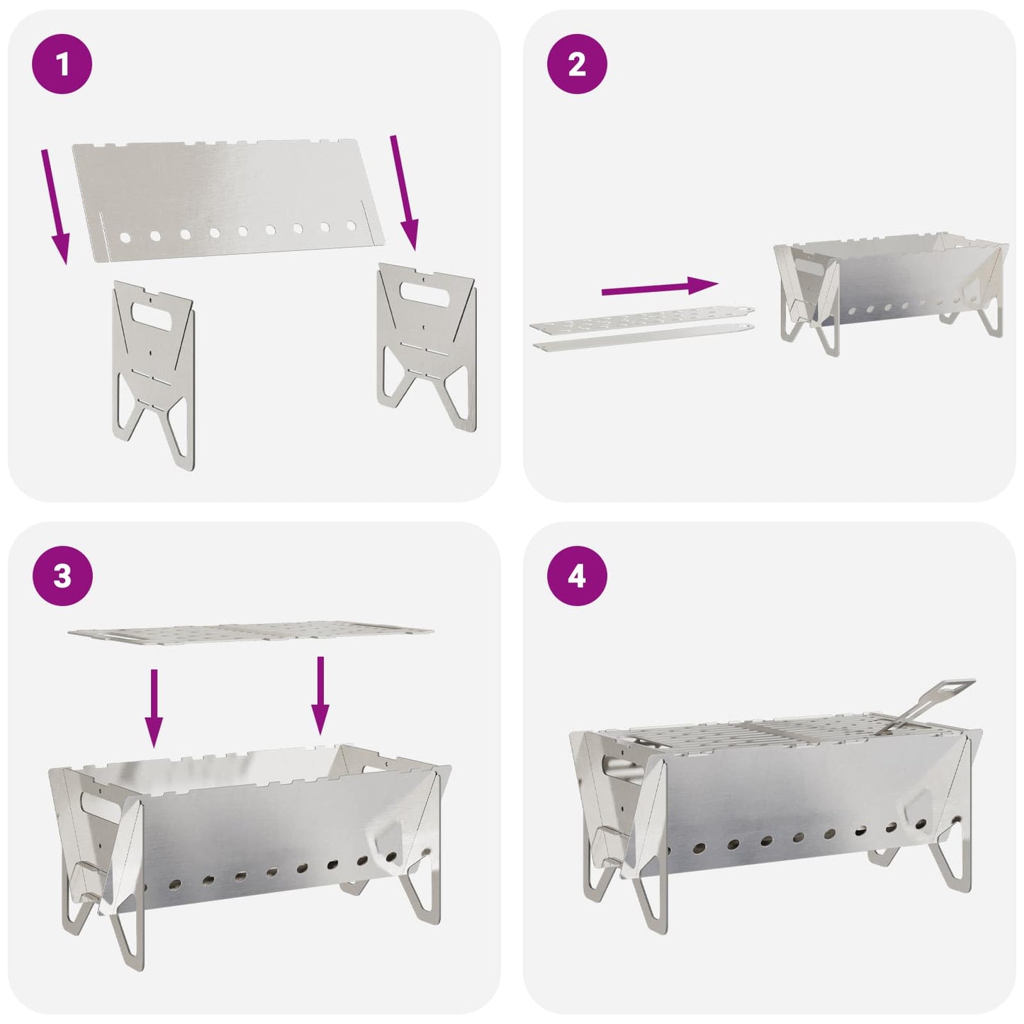 vidaXL Camping Fire Pit 42 x 22 x 18 cm Stainless Steel Silver