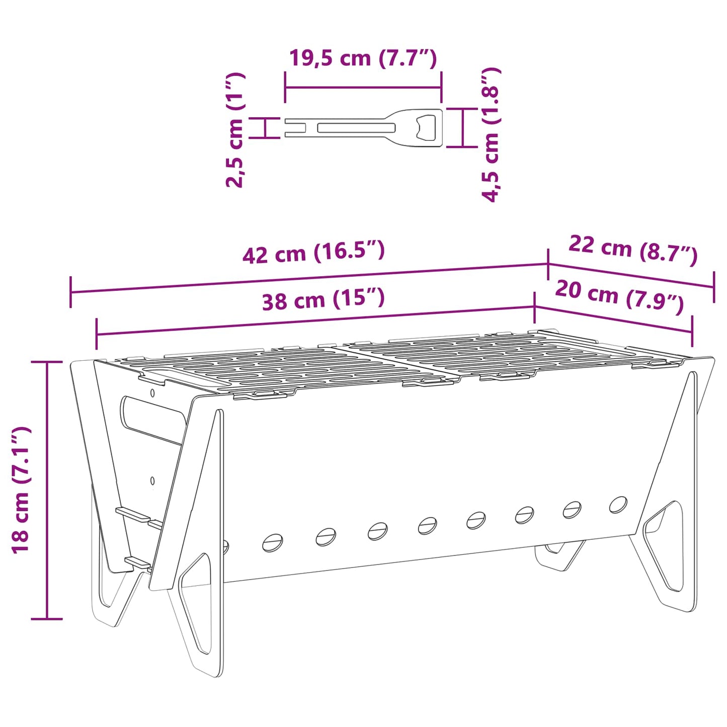 vidaXL Camping Fire Pit 42 x 22 x 18 cm Stainless Steel Silver