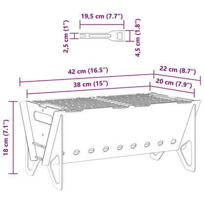 vidaXL Camping Fire Pit 42 x 22 x 18 cm Stainless Steel Silver
