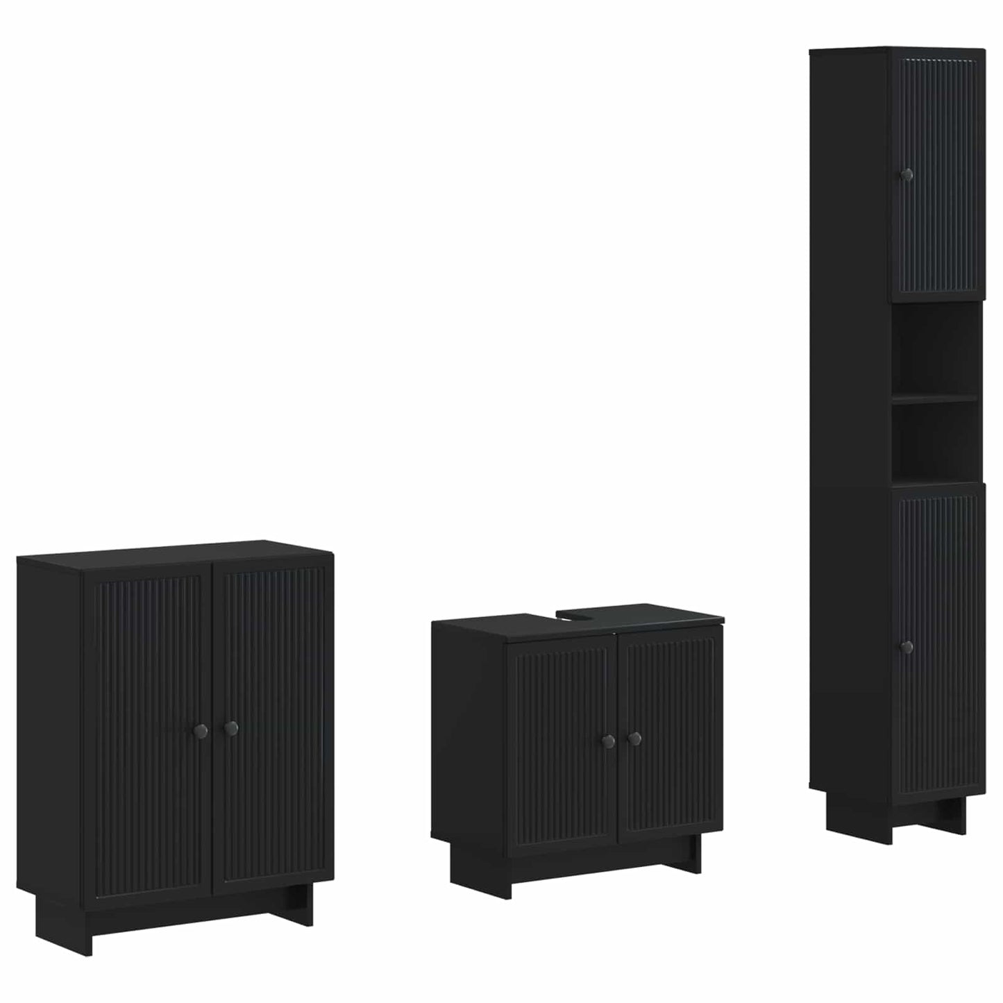 vidaXL 3 Piece Bathroom Cabinet Set EDE Black Engineered Wood