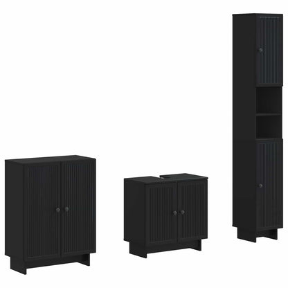 vidaXL 3 Piece Bathroom Cabinet Set EDE Black Engineered Wood