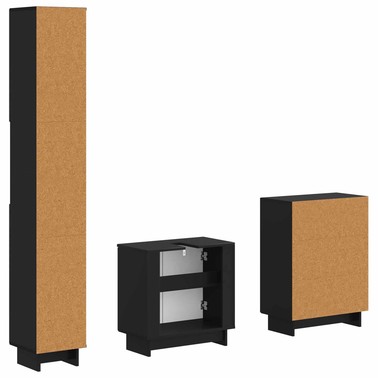 vidaXL 3 Piece Bathroom Cabinet Set EDE Black Engineered Wood