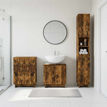 vidaXL 3 Piece Bathroom Cabinet Set EDE Smoked Oak Engineered Wood