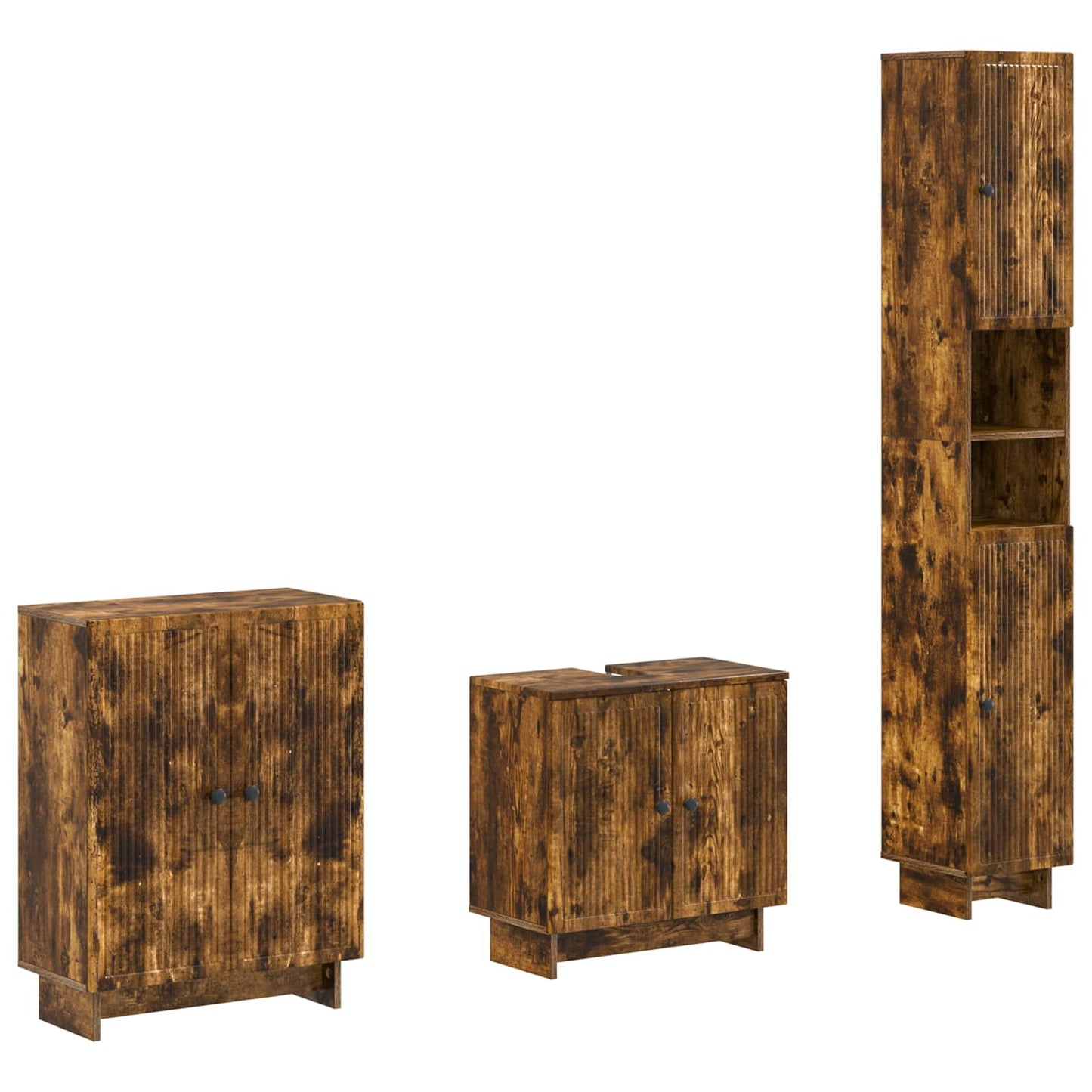 vidaXL 3 Piece Bathroom Cabinet Set EDE Smoked Oak Engineered Wood