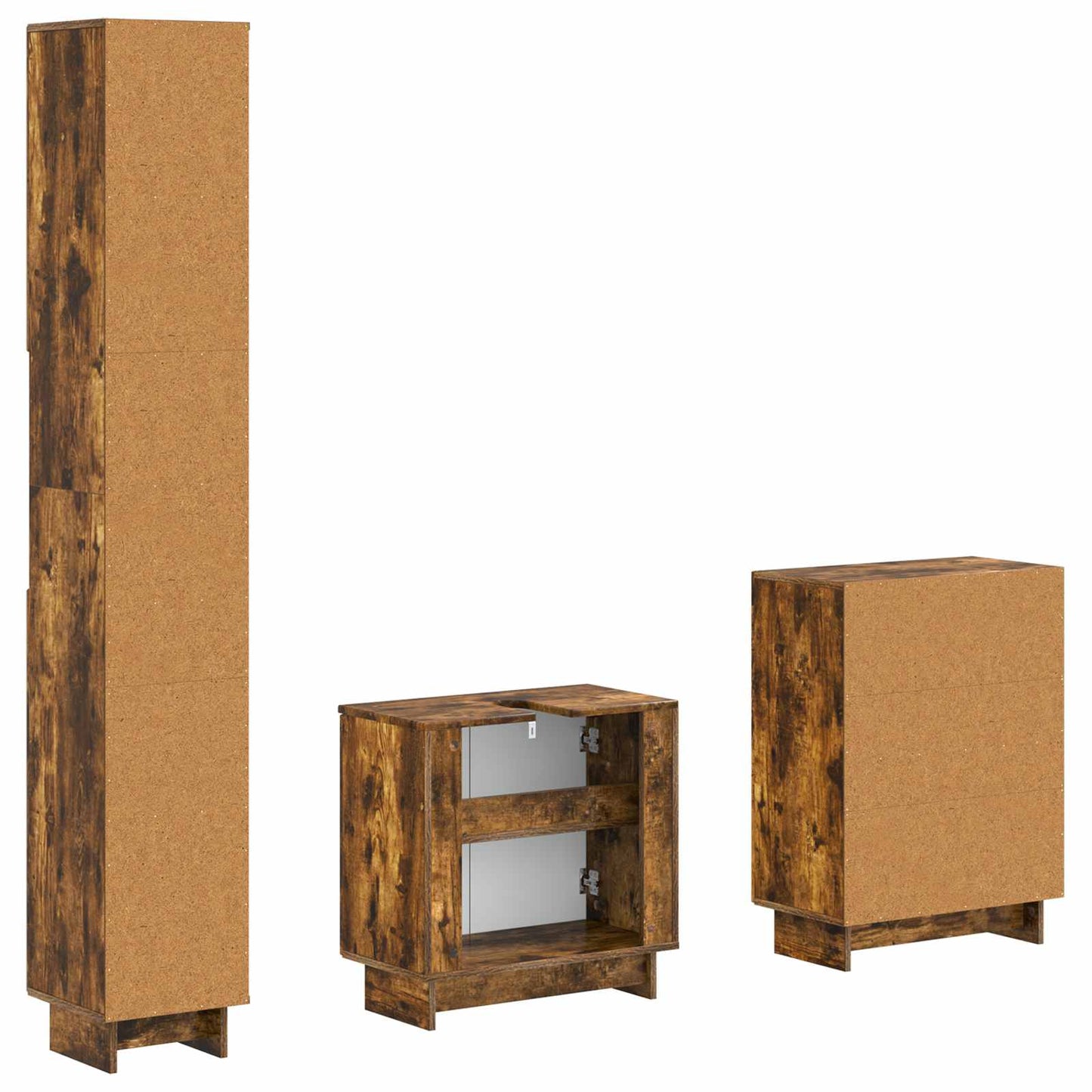 vidaXL 3 Piece Bathroom Cabinet Set EDE Smoked Oak Engineered Wood